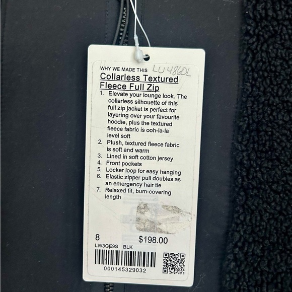 LULULEMON ATHLETICA Collarless Textured Fleece Full Zip Black 8 LL-10 - Picture 5 of 7